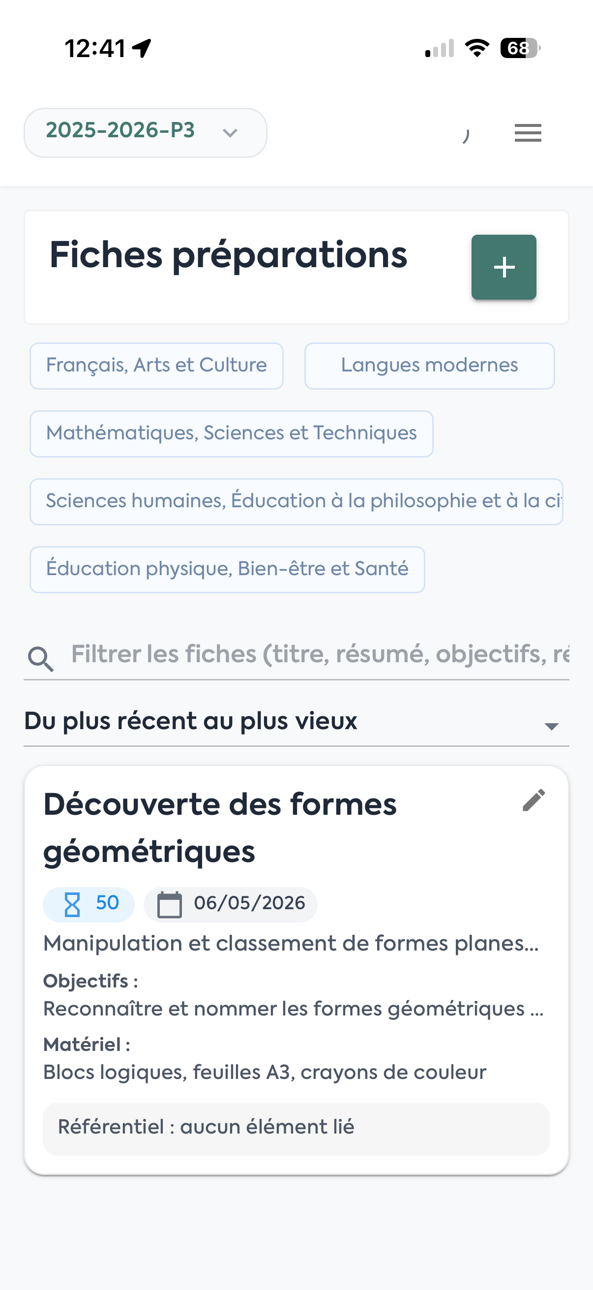 Liste des fiches préparations