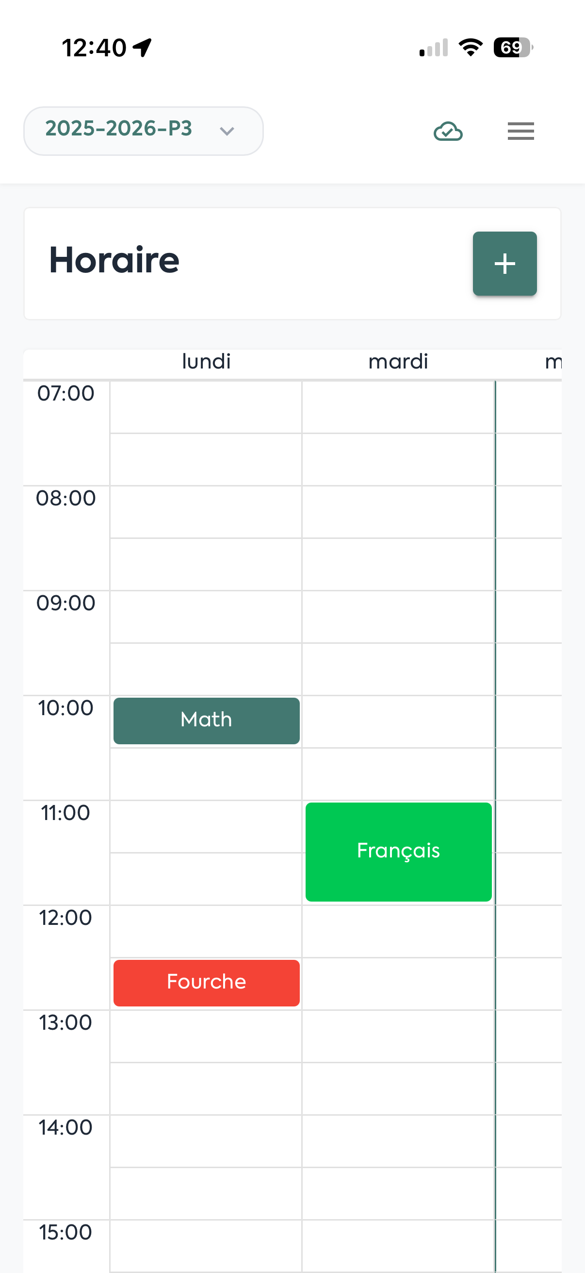 Horaire de la semaine